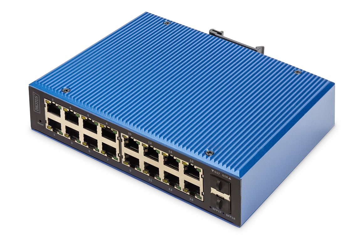Digitus Przemysłowy, zarządzany przełącznik Gigabit Ethernet PoE, 16+2 porty, L2