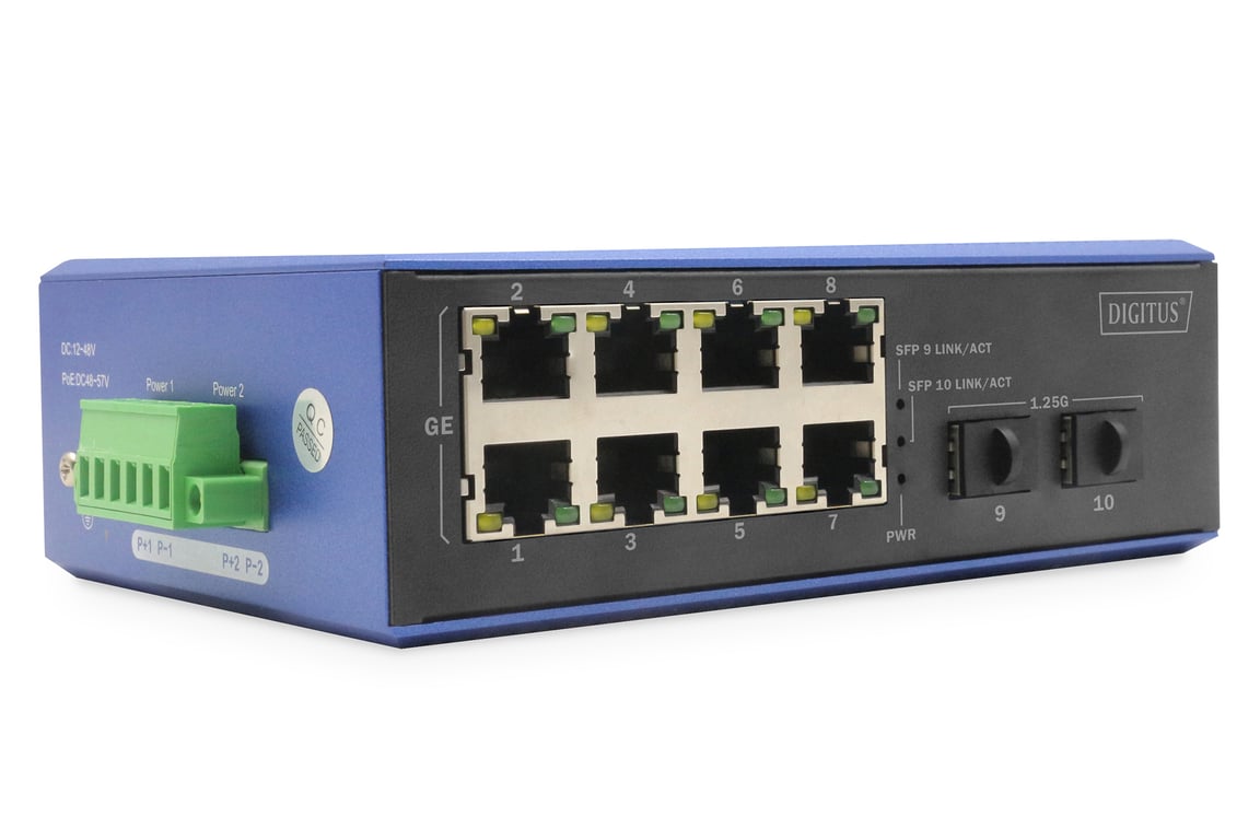 Digitus Przemysłowy przełącznik Gigabit Ethernet PoE, 8+2 porty