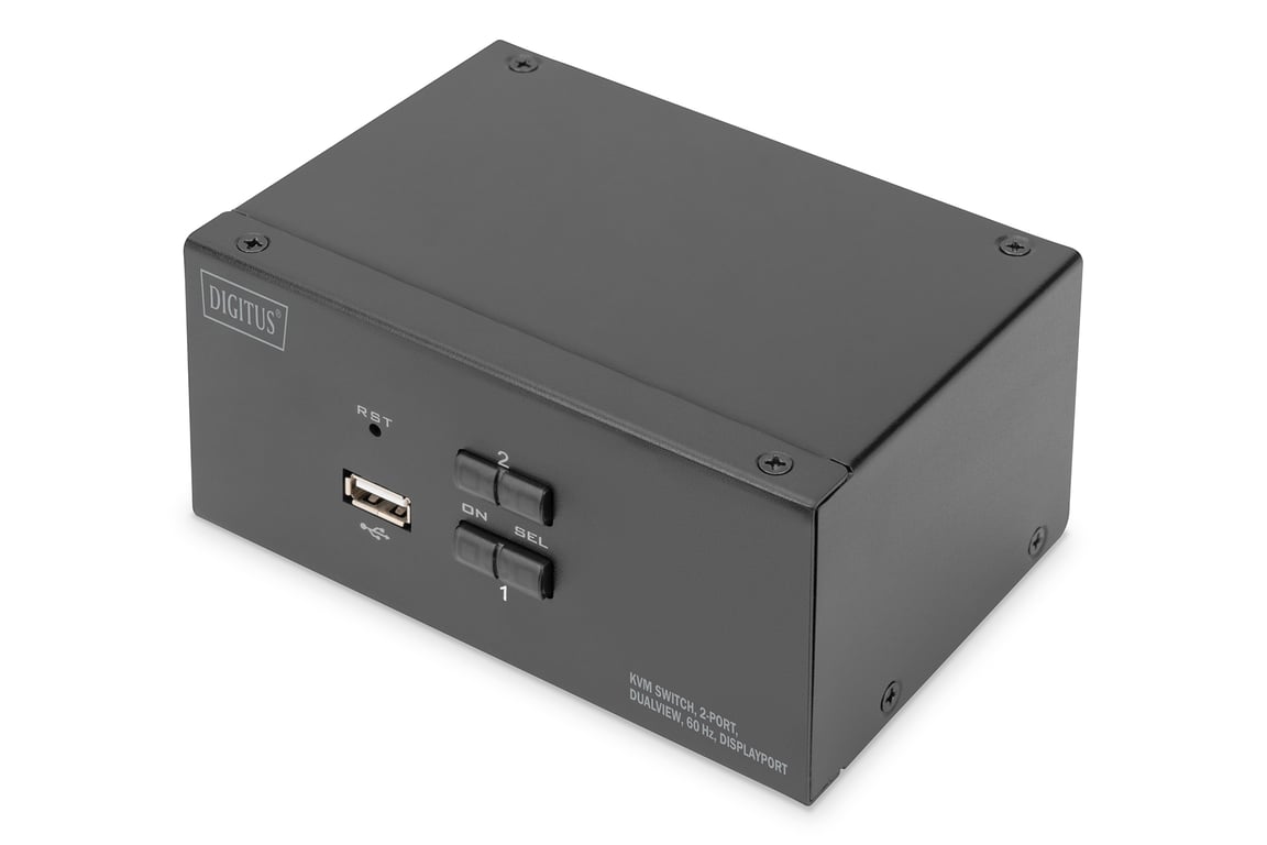 Digitus Przełącznik KVM, 2-portowy, obsługa dwóch monitorów, 4K, DisplayPort®