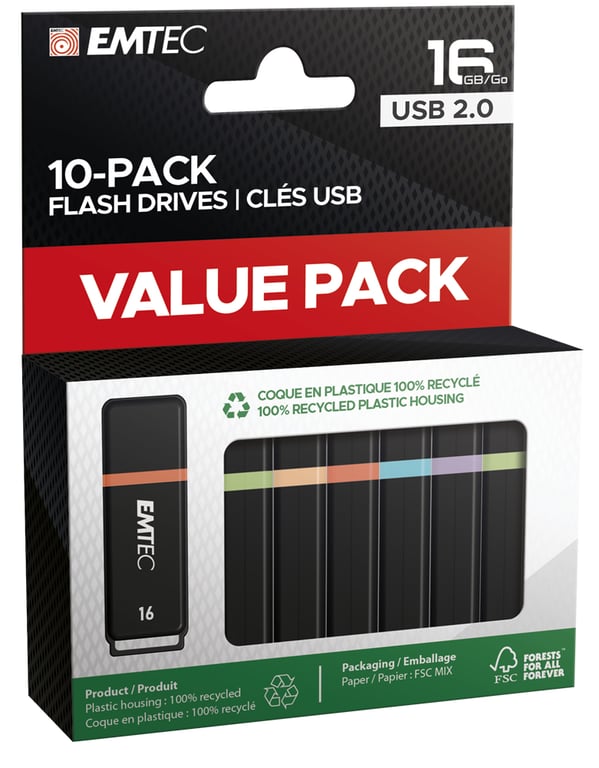 Emtec K100 16 GB USB Typu-A 2.0 Czarny, Wielobarwny ECMMD16GK102P10