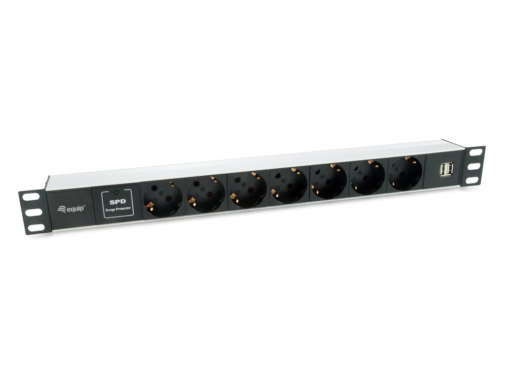 Equip 333315 rozdzielacz zasilania PDU 7 x gniazdo sieciowe 1U Czarny, Srebrny