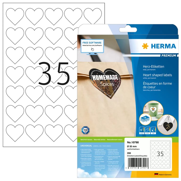 HERMA 10790 samoprzylepne etykiety Serce Na stałe Biały 350 szt.