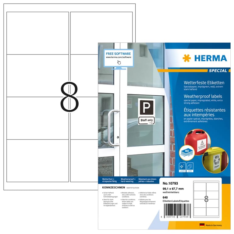HERMA 10793 samoprzylepne etykiety Prostokąt Biały 640 szt.