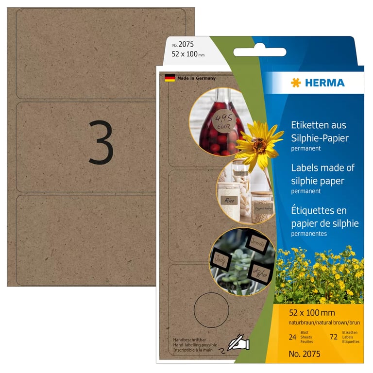 HERMA 2075 samoprzylepne etykiety Zaokrąglony prostokąt Na stałe Brązowy 72 szt.