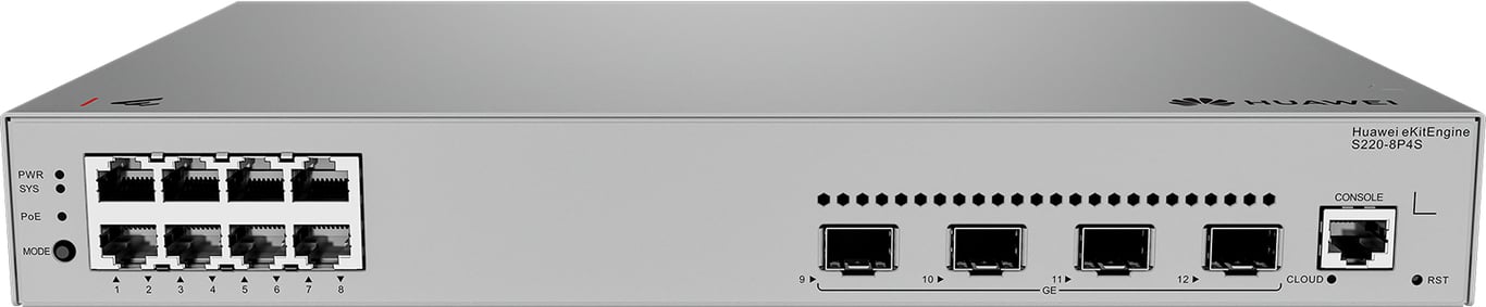 HUAWEI eKit S220 Series S220-8P4S Zarządzany L2 Gigabit Ethernet (10/100/1000) Obsługa PoE 1U Szary