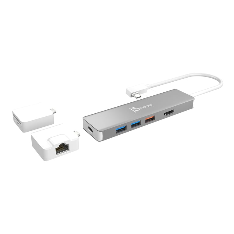j5create JCD375 huby i koncentratory USB 3.2 Gen 2 (3.1 Gen 2) Type-C 10000 Mbit/s Srebrny, Biały