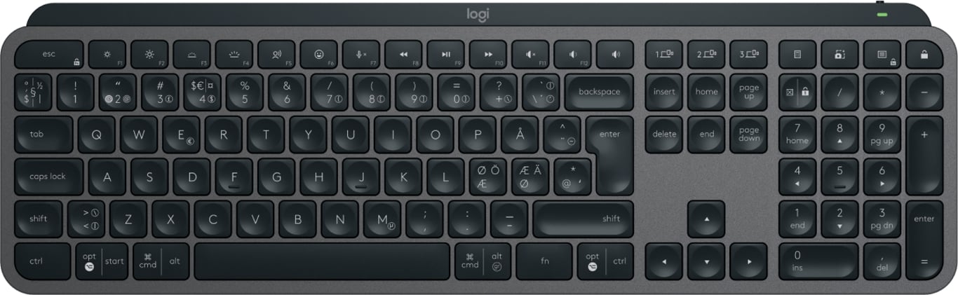 Logitech MX Keys S klawiatura RF Wireless + Bluetooth QWERTY Duński, Fiński, Norweski, Szwecki Grafitowy