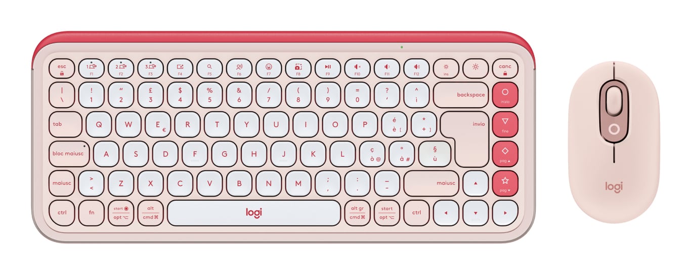 Logitech POP Icon Combo klawiatura Dołączona myszka Uniwersalne Bluetooth QWERTY Włoski Różowy, Biały