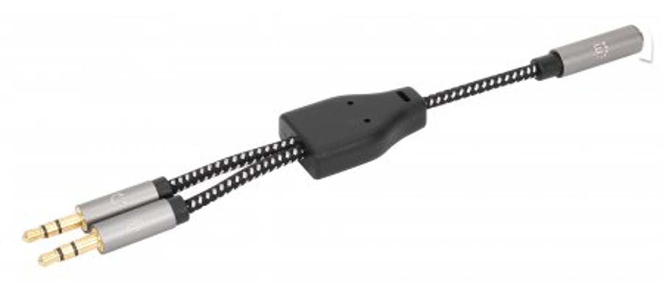 Manhattan 356121 kabel audio 0,15 m 3.5mm 2 x 3.5mm Czarny, Srebrny
