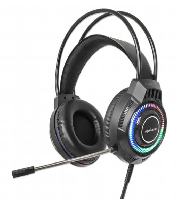 Manhattan 180696 słuchawki/zestaw słuchawkowy Przewodowa Opaska na głowę Gaming USB Typu-A Czarny