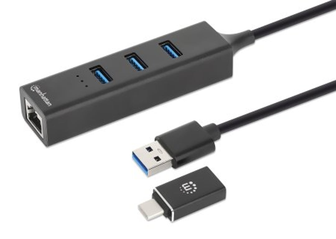 Manhattan 180894 huby i koncentratory USB 3.2 Gen 1 (3.1 Gen 1) Type-A + Type-C 5000 Mbit/s Czarny
