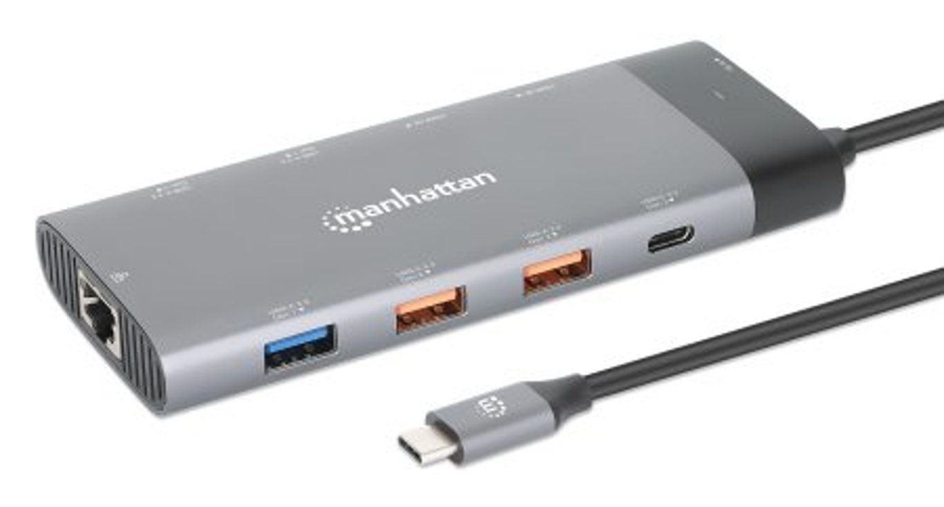 Manhattan 130714 stacja dokująca Przewodowa USB 3.2 Gen 2 (3.1 Gen 2) Type-C Szary
