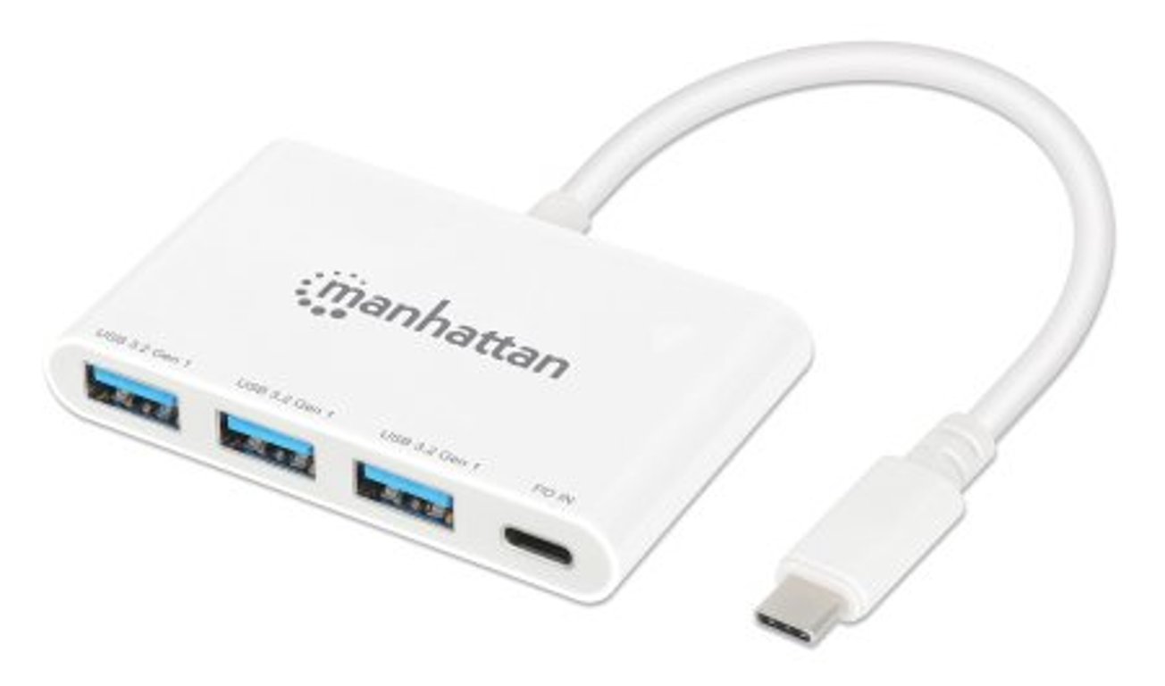 Manhattan 168434 huby i koncentratory USB 3.2 Gen 1 (3.1 Gen 1) Type-C 5000 Mbit/s Biały