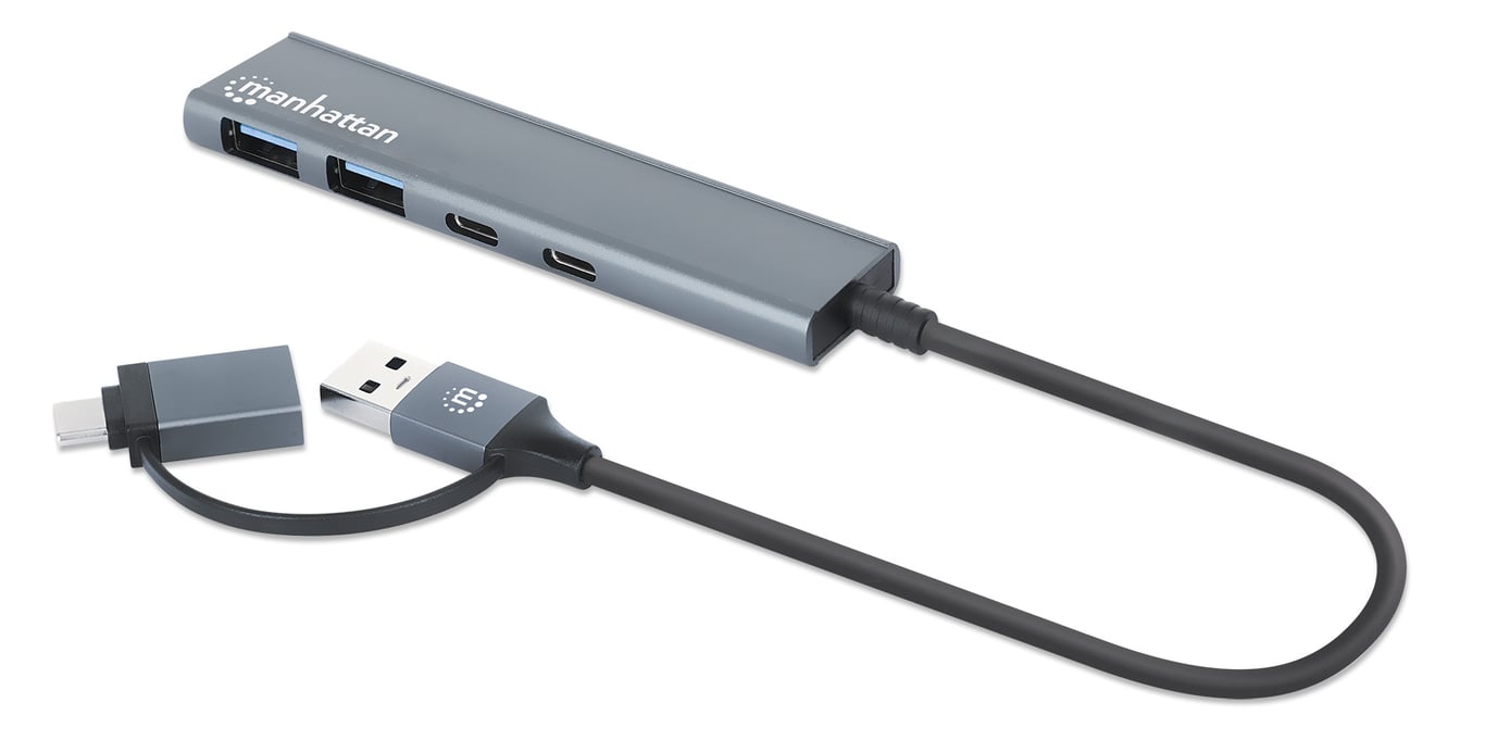 Manhattan 181075 huby i koncentratory USB 3.2 Gen 1 (3.1 Gen 1) Type-A + Type-C 5000 Mbit/s Szary