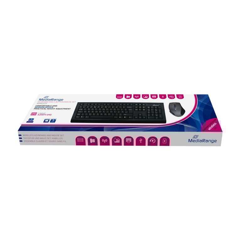 MediaRange MROS104-FR klawiatura Dołączona myszka Biuro RF Wireless AZERTY Francuski Czarny, Szary