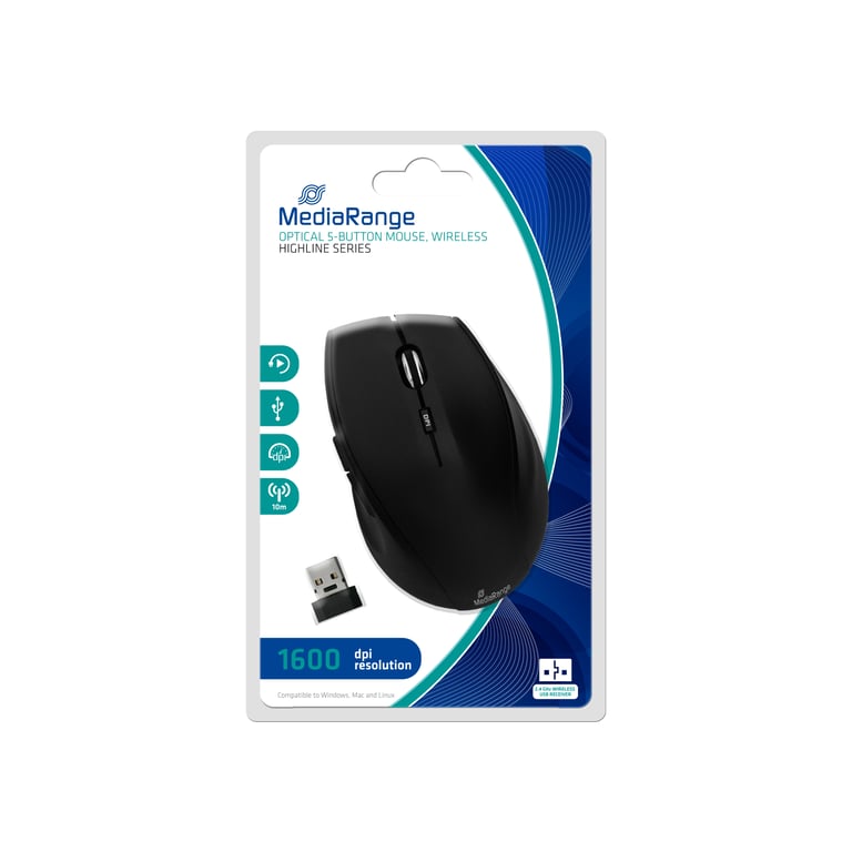 MediaRange MROS208 myszka Biuro Po prawej stronie RF Wireless Optyczny 1600 DPI