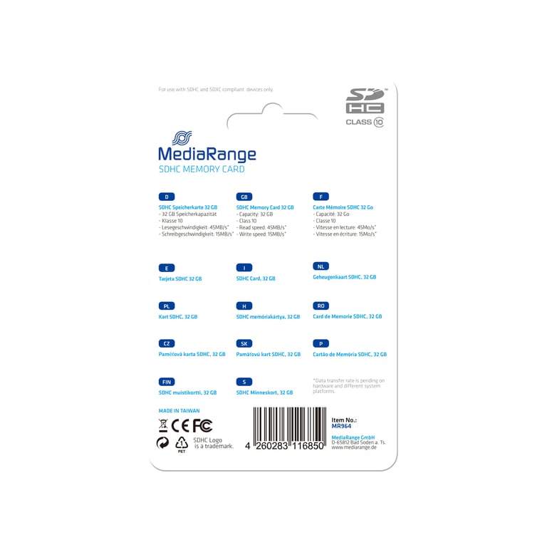 MediaRange MR964 pamięć flash 32 GB SDHC Klasa 10
