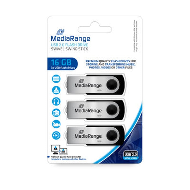 MediaRange MR910-3 16 GB USB Typu-A 2.0 Czarny, Srebrny MR910-3