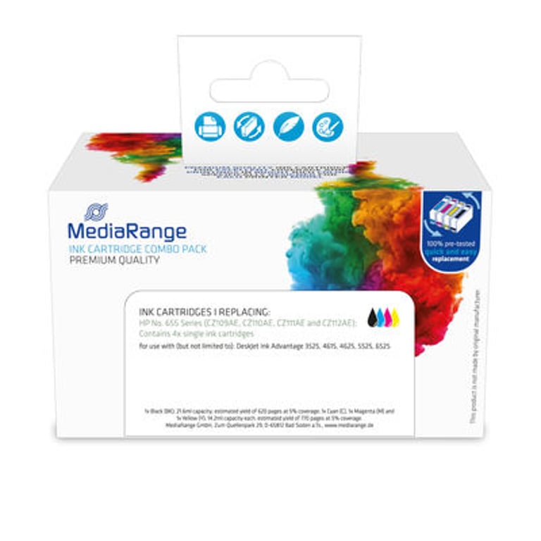 MediaRange MRHP655 nabój z tuszem 4 szt. Zamiennik Czarny, Cyjan, Purpurowy, Żółty