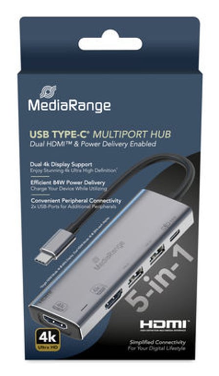 HUB USB MediaRange MediaRange HUB USB-C 5 in 1 Multiport Adapter, silber