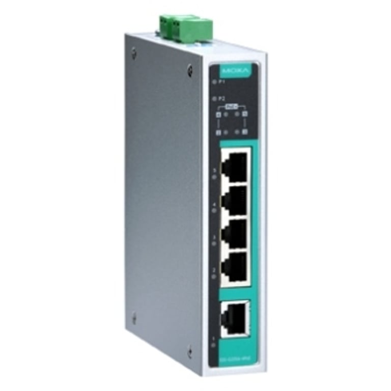 Moxa EDS-G205A-4POE-T łącza sieciowe Nie zarządzany Gigabit Ethernet (10/100/1000) Obsługa PoE 4U Aluminium, Czarny, Zielony
