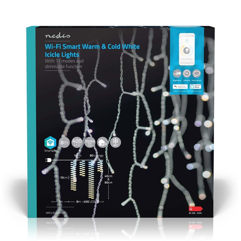 Nedis WIFILXC04W400 oświetlenie dekoracyjne Lekki łańcuch do dekoracji Biały 400 lamp(y) LED 3,67 W G