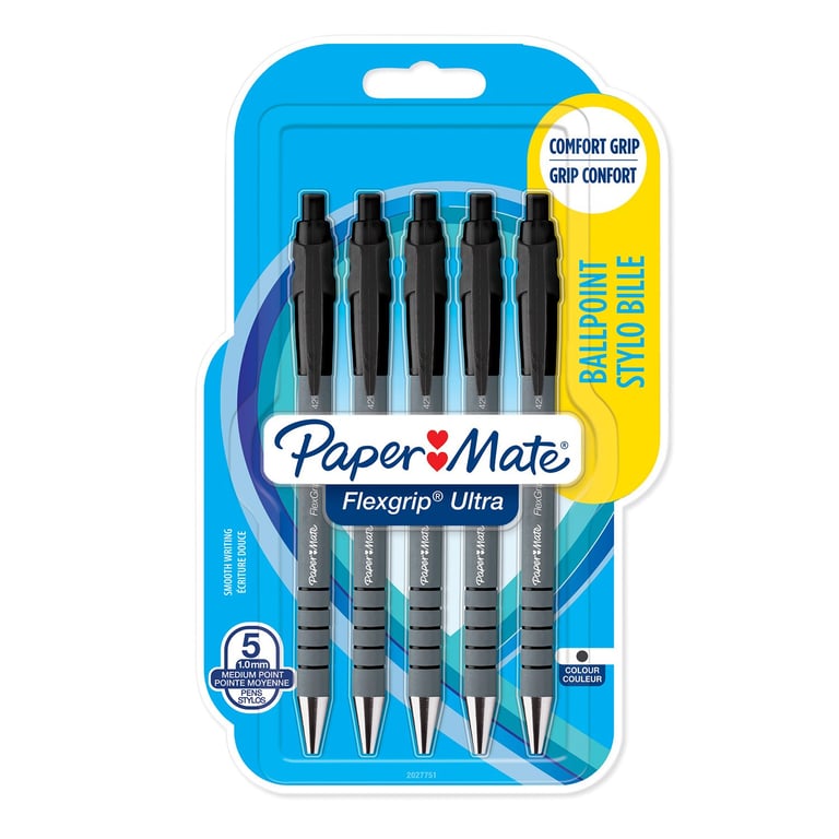 Papermate Flexgrip Ultra Czarny Przyciskany długopis Średni 5 szt.