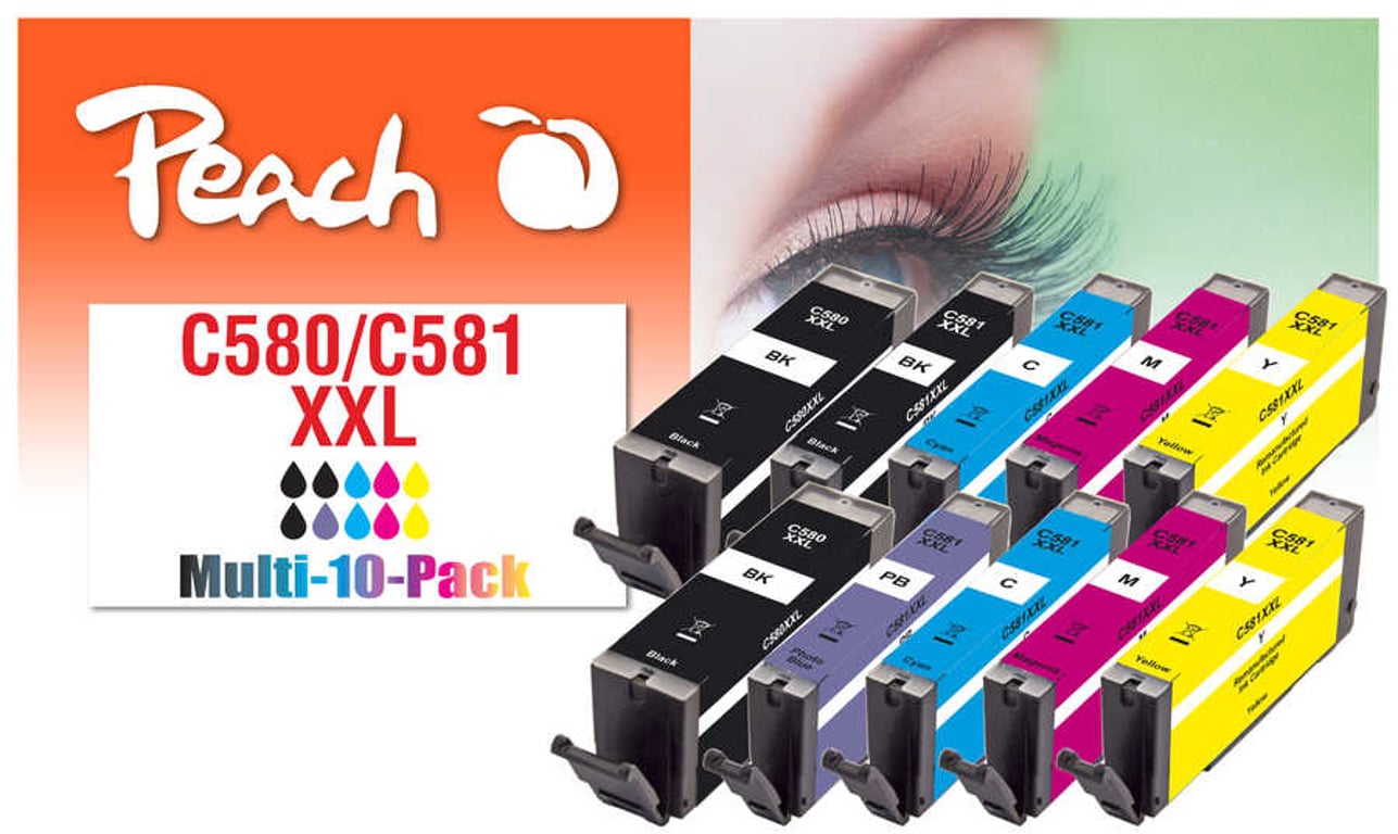 Peach PI100-437 nabój z tuszem 10 szt. Zamiennik Ekstra (Super) Wysoka wydajność Czarny, Cyjan, Purpurowy, Foto niebieski, Żółty