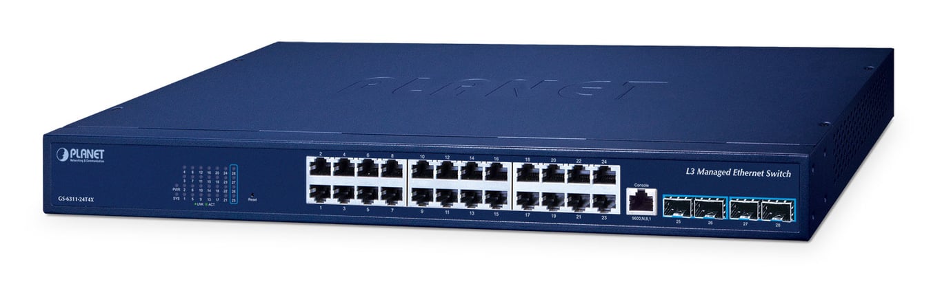 PLANET Layer 3 24-Port 10/100/1000T Zarządzany L3 Gigabit Ethernet (10/100/1000) Obsługa PoE Niebieski