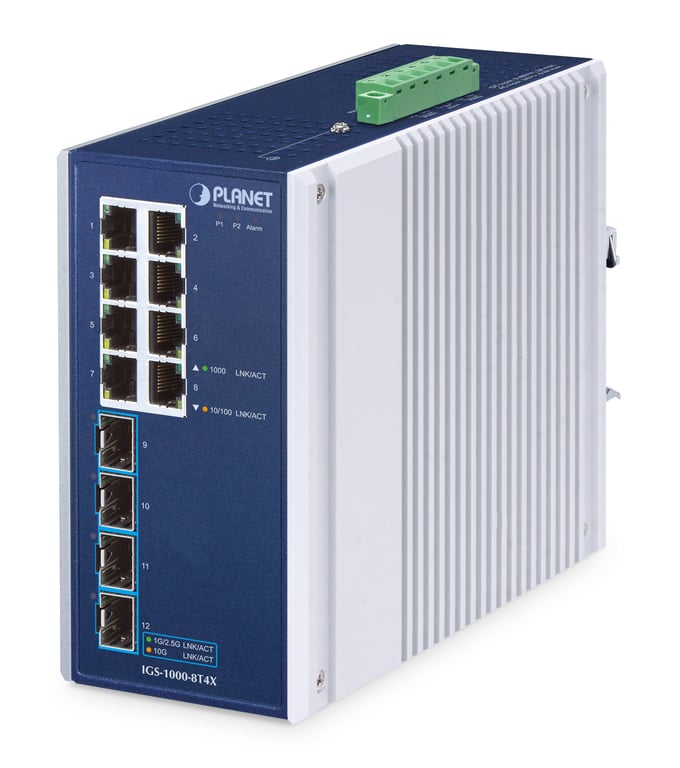 PLANET IP30 Industrial 8-Port Nie zarządzany Gigabit Ethernet (10/100/1000) Aluminium, Niebieski