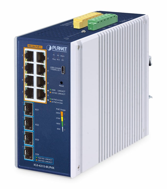 PLANET IP30 Industrial L2/L4 8-Port Zarządzany L2/L4 Gigabit Ethernet (10/100/1000) Aluminium, Niebieski