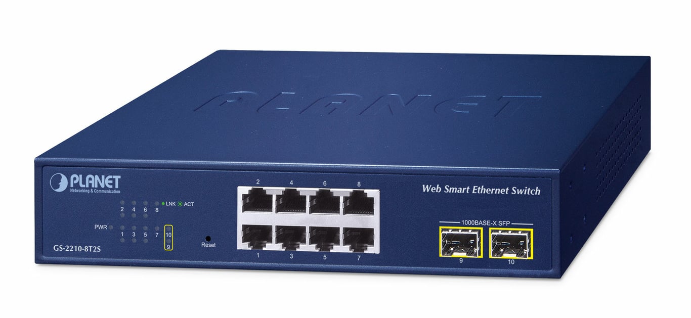 PLANET 8-Port 10/100/1000T + 2-Port Zarządzany L2 Gigabit Ethernet (10/100/1000) Niebieski