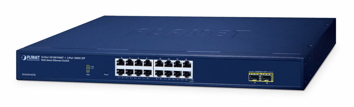 PLANET 16-Port 10/100/1000T + 2-Port Zarządzany L2 Gigabit Ethernet (10/100/1000) Niebieski