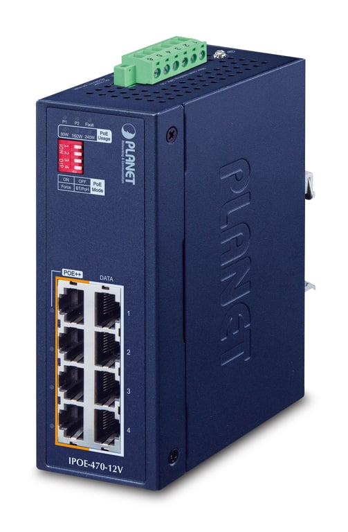 PLANET IP30 Industrial 4-port Gigabit Ethernet (10/100/1000) Obsługa PoE Niebieski