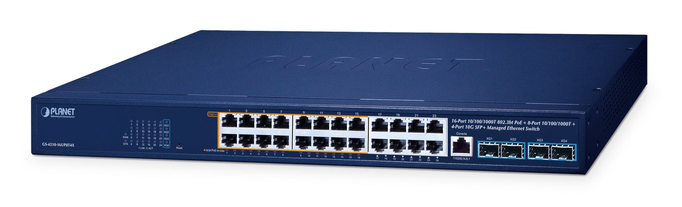 PLANET GS-4210-16UP8T4X łącza sieciowe Zarządzany L2/L4 Gigabit Ethernet (10/100/1000)