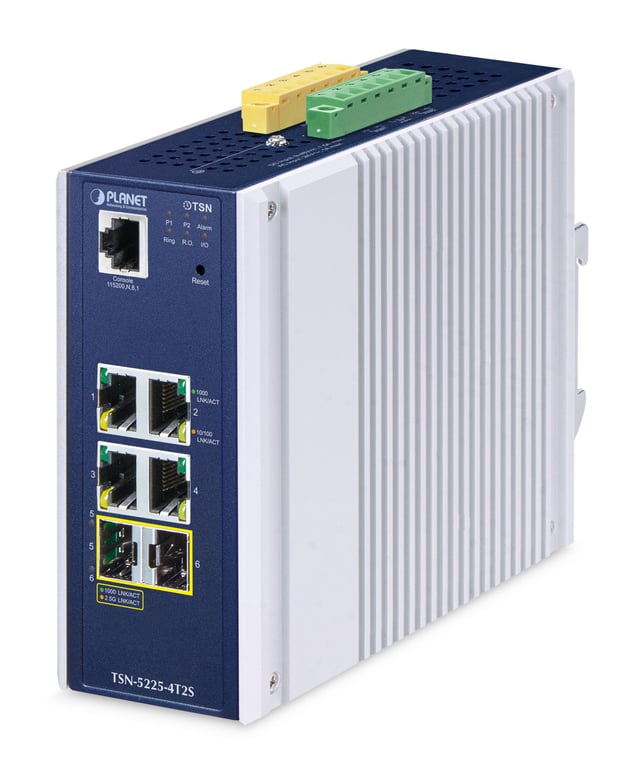 PLANET TSN-5225-4T2S łącza sieciowe Zarządzany L2+ Gigabit Ethernet (10/100/1000) Aluminium, Niebieski