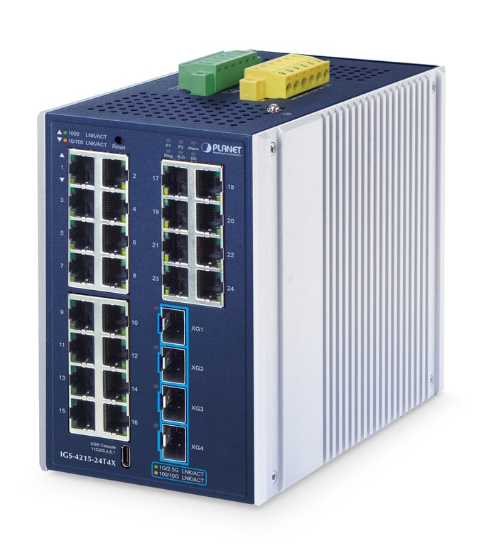 PLANET Industrial L2+ 24-Port Managed Switch IGS-4215-24T4X Zarządzany L2+ Gigabit Ethernet (10/100/1000) Aluminium, Niebieski
