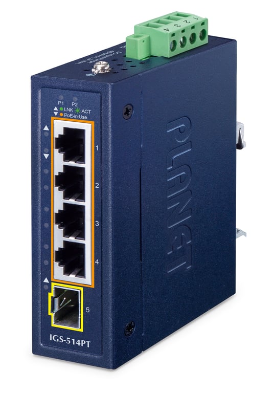 PLANET IP30 Compact size 4-Port IGS-514PT Nie zarządzany Gigabit Ethernet (10/100/1000) Obsługa PoE Niebieski