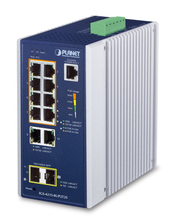 PLANET IGS-4215-8UP2T2S łącza sieciowe Zarządzany L2/L4 Gigabit Ethernet (10/100/1000) Obsługa PoE Aluminium, Niebieski