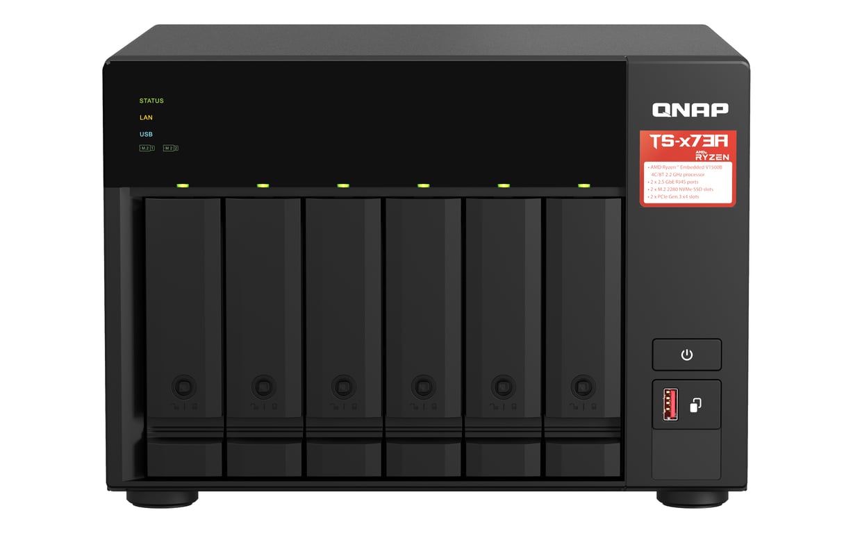 QNAP TS-673A NAS Tower AMD Ryzen V1500B 8 GB DDR4 36 TB HDD QNAP Turbo System Antracyt