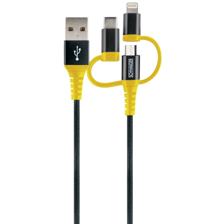 Schwaiger WKUU310 511 kabel USB 1,2 m USB A Micro-USB B/Lightning Czarny, Żółty