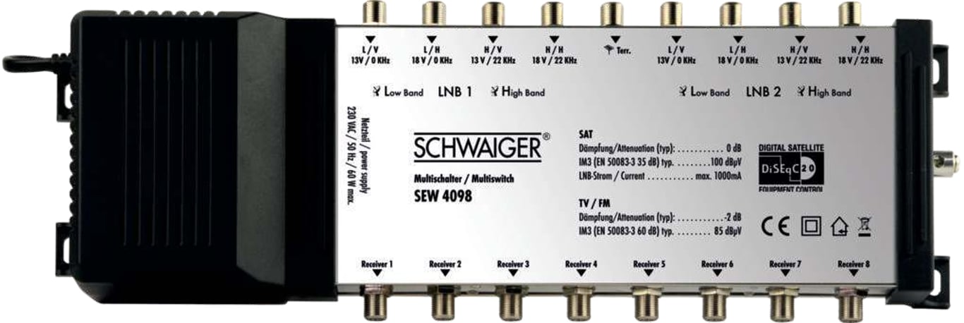 Schwaiger SEW4098531 multiswitch sygnału satelitarnego 9 wejś. 8 wyjś.
