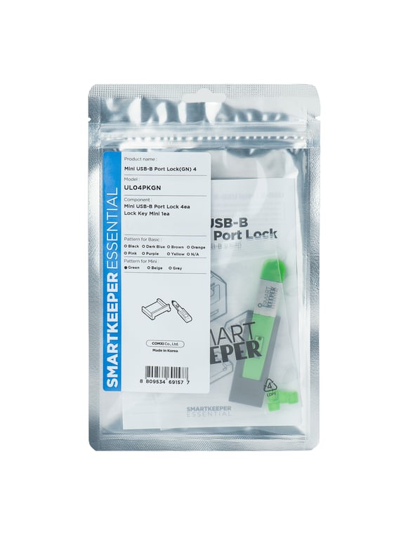 Smartkeeper UL04PKGN bloker portów Blokada portu + klucz Mini-USB Type-B Zielony Plastik 1 szt.