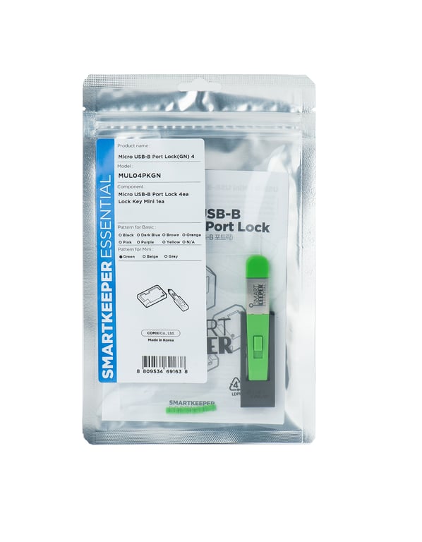 Smartkeeper MUL04PKGN bloker portów Blokada portu + klucz Micro USB Type-B Zielony Plastik 1 szt.