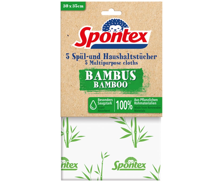 Spontex 19900210 ściereczka czyszcząca Włókna bambusowe Zielony, Biały 5 szt.