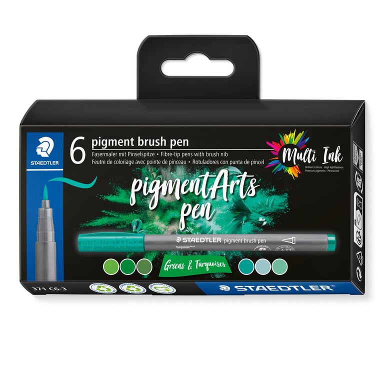 Staedtler Pigment Arts Brush Pen Greens & Turquoises mazak Zielony, Turkusowy 6 szt.