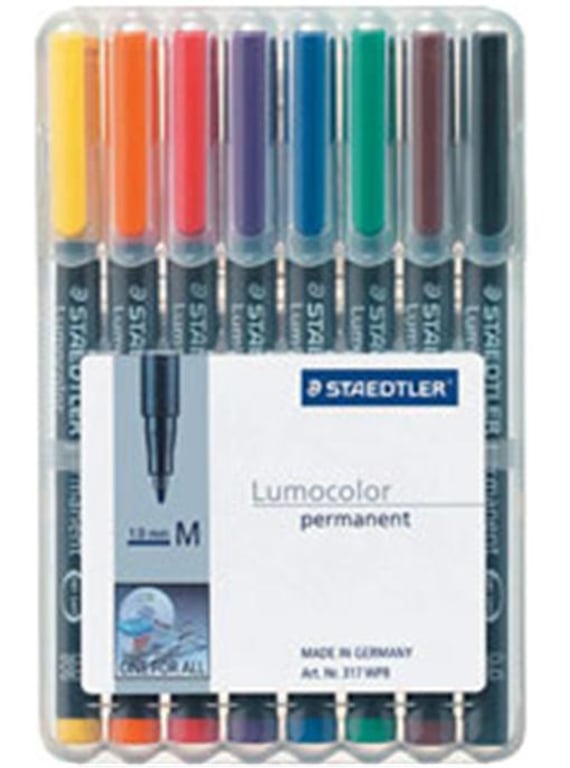 Staedtler 317 WP8 marker permanentny Czarny, Niebieski, Brązowy, Zielony, Pomarańczowy, Czerwony, Fioletowy, Żółty 8 szt.