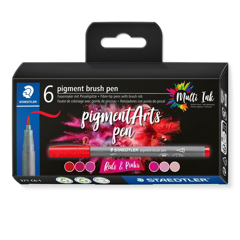 Staedtler Pigment Arts Brush Pen Reds & Pinks mazak Różowy, Czerwony 6 szt.