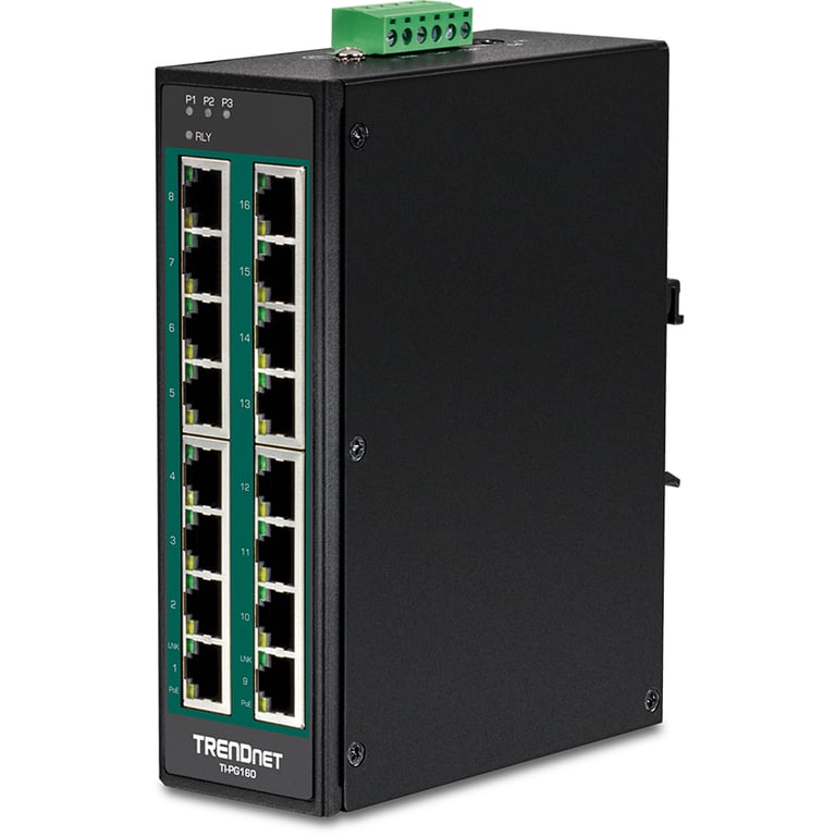 Trendnet TI-PG160 łącza sieciowe Nie zarządzany Gigabit Ethernet (10/100/1000) Obsługa PoE Czarny