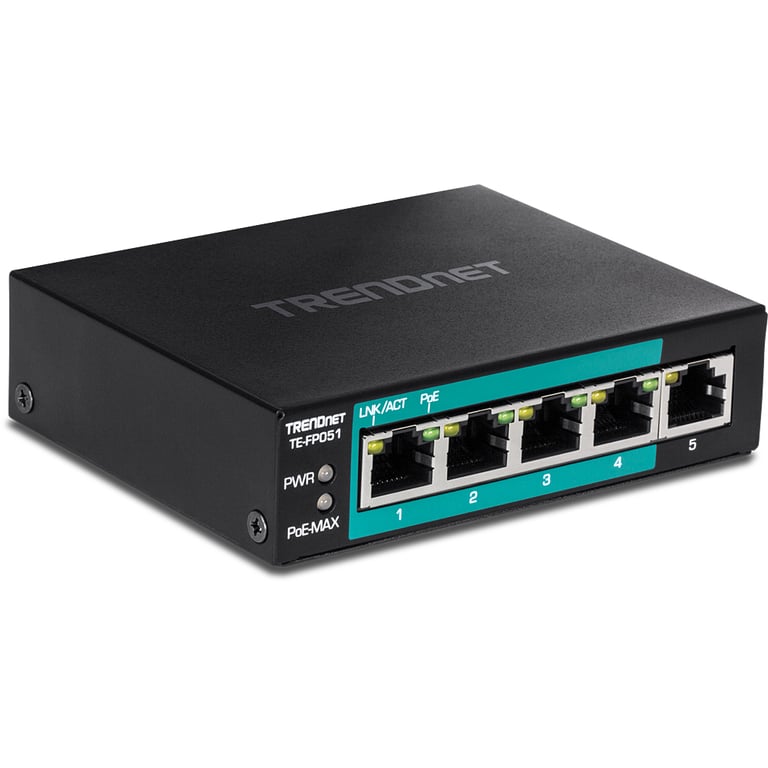 Trendnet TE-FP051 łącza sieciowe Nie zarządzany Fast Ethernet (10/100) Obsługa PoE Czarny